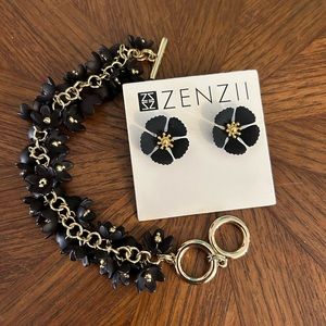 Zenzii black flower earrings & bracelet set